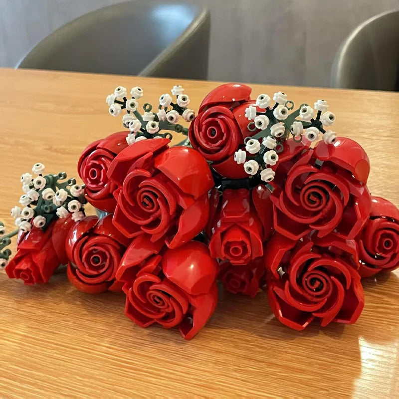 10328 Romantic rose bouquet building blocks ladies Creative Plant