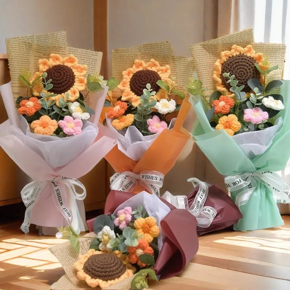 Artificial Flower Crochet Bouquet Handmade Anniversary Sunflower Daisy