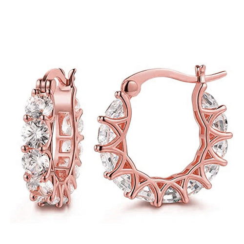 Huitan Full Paved Crystal CZ Hoop Earrings for Women Dazzling