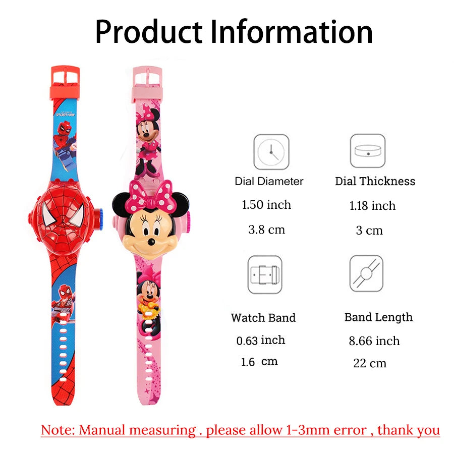 2025 New 3D Projection Spiderman Children Watches for Kids Frozen Elsa