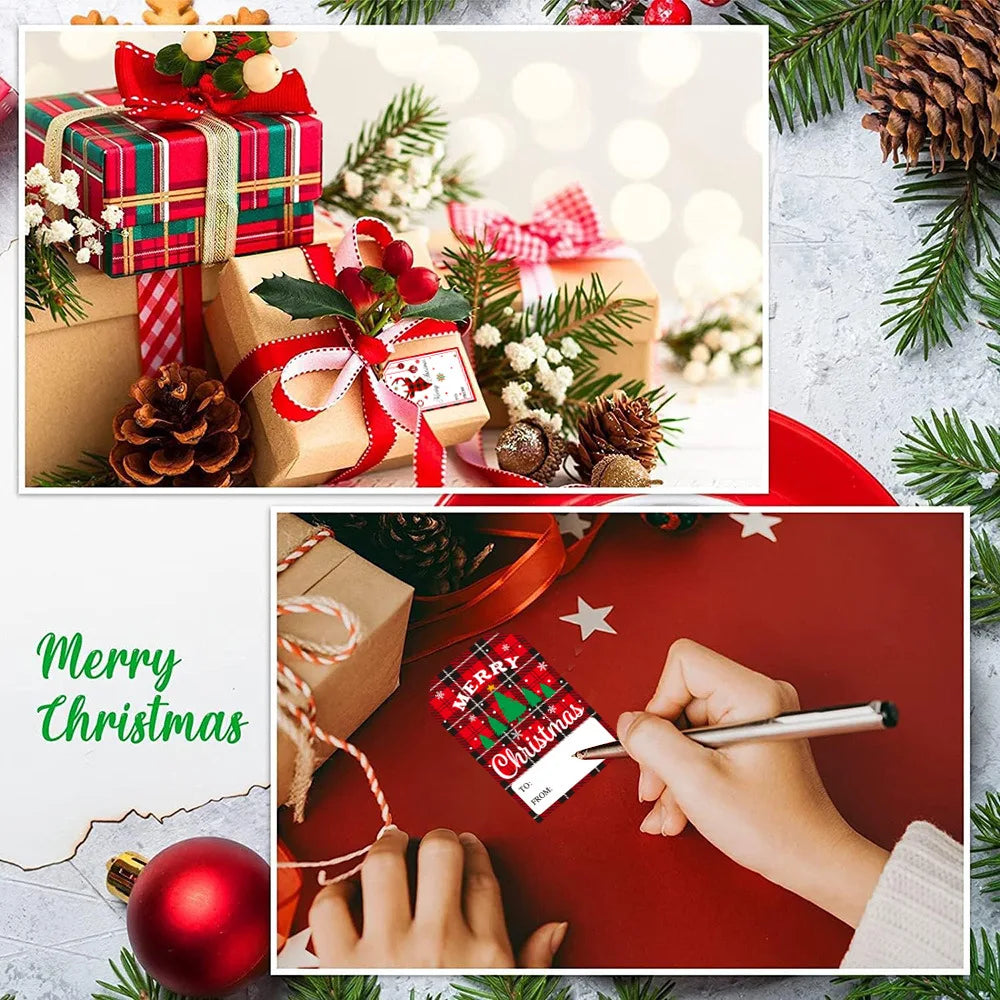 100Pcs Christmas Tags Labels, 8 Design Self Adhesive Gift Stickers