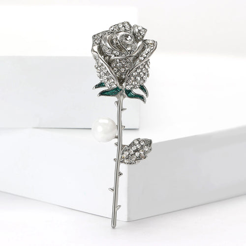 Classic Rhinestone Rose Brooches for Women Unisex Pearl Plant Pins