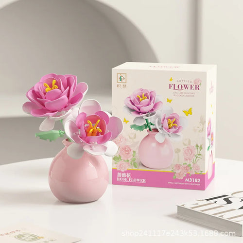 Building block pot plant bouquet of flowers, roses, lily building