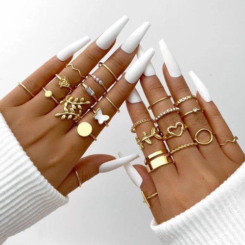 58PCS Vintage Heart Snake Butterfly Rings Set for Women Fashion Metal