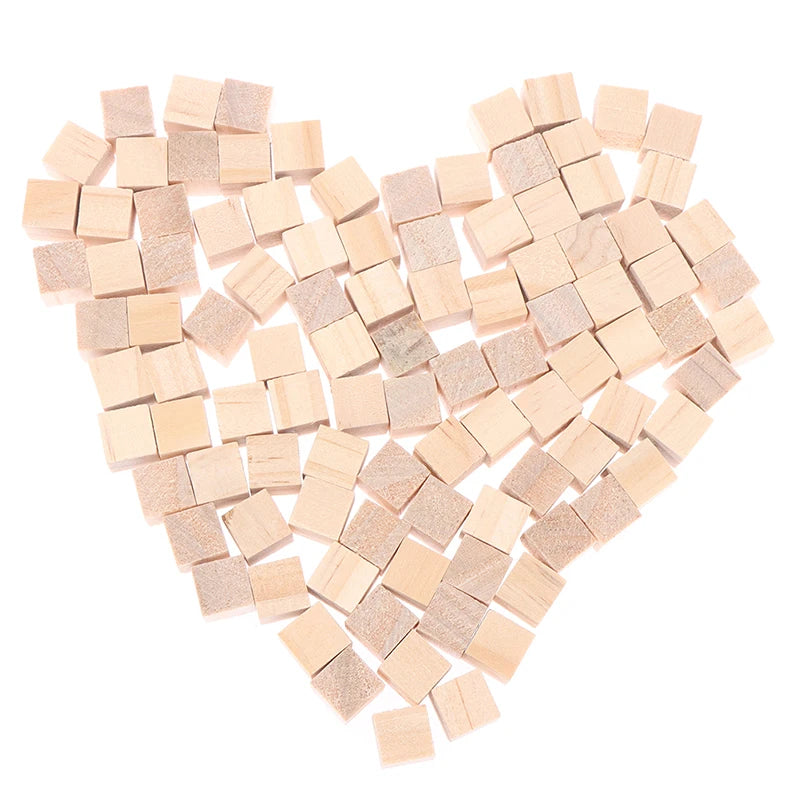 100PCS Unfinished Blank Mini DIY Wooden Square Blocks 1cm Wood Solid