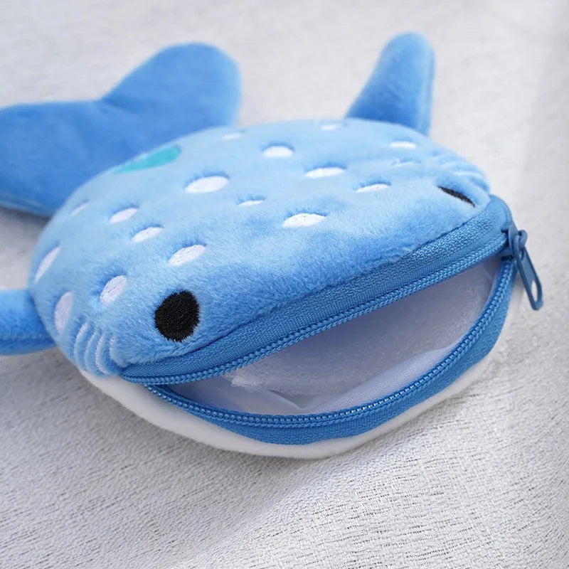 New Cartoon Shark Plush Coin Purse, Cute Pendant, Data Cable Bag,