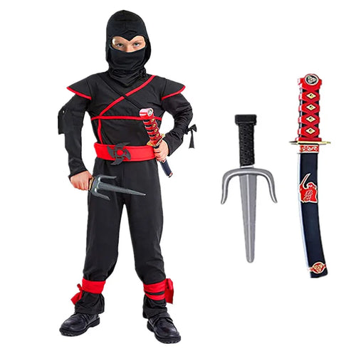 Red Ninja Costume Boy Halloween Japanese Samurai Costume Kid Ninja