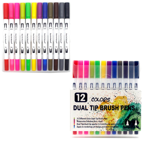 12-168 Colors Dual Brush Pens Art Markers Watercolor Fine and Brush