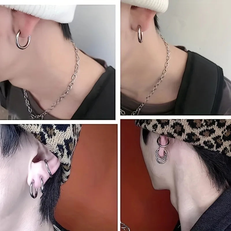 Punk Style 8-Piece Stainless Steel Ear Clip Set - Chic Circle Ear
