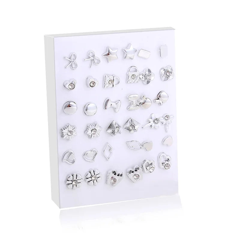 18pairs/set Gold Sliver Enamel Pearl Flower Heart Stud Earring Set For