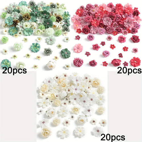 60Pcs Artificial Flowers Head Silk Rose Fake Flowers Home Decor Party