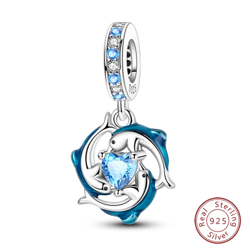Fit Original 925 Sterling Silver Charms Beads Blue Luminous Whale