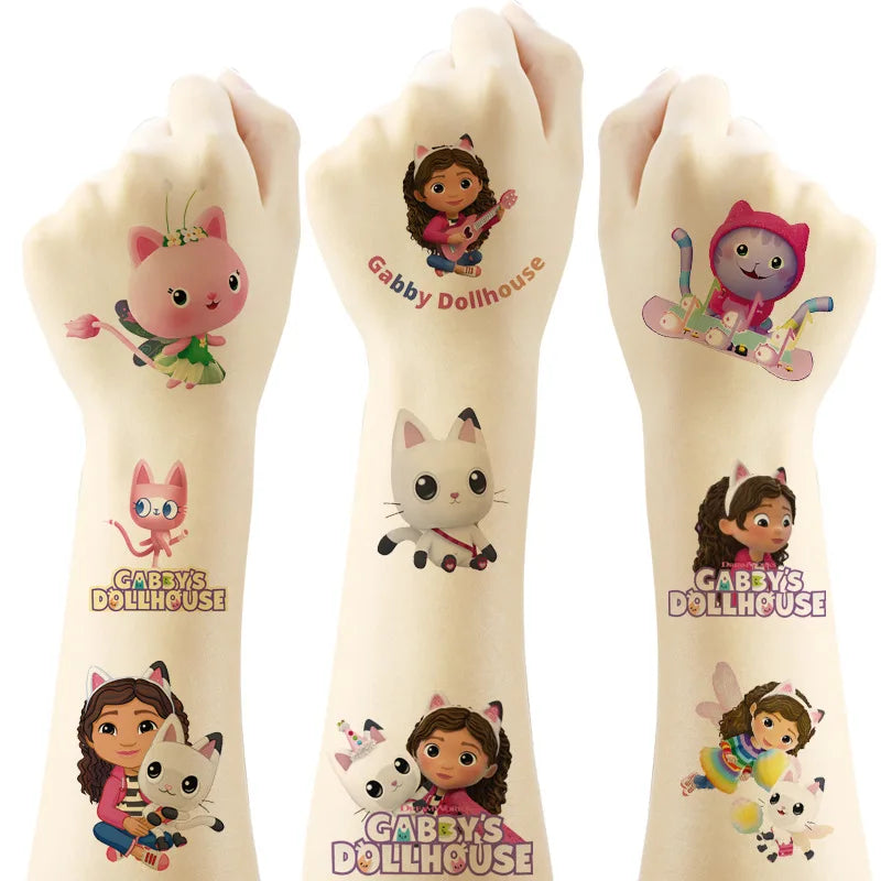 20PCS Kawaii Gabby Dollhouse Cats Tattoo Stickers Cute Cartoon Anime