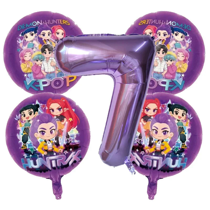 5pcs Kpop Demon Hunters Birthday Balloons Decoration Set Music Girl