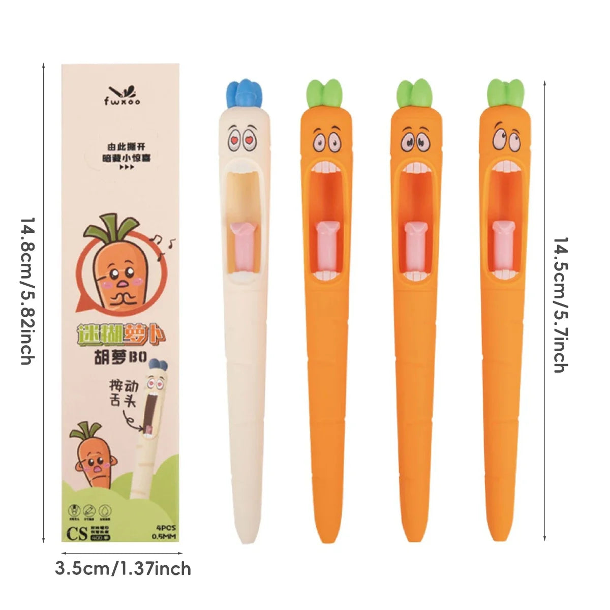 Cute Cartoon Kawaii  Pens Carrot Shaped Gel Pen Design Retractable