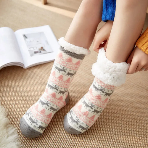 Winter Warm Socks Women penguin Plush Soft Female Non Grip Floor
