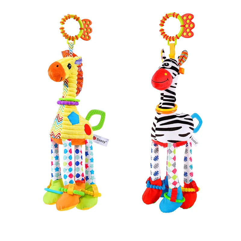 Soft Giraffe Zebra Animal Handbells Rattles Plush Infant Baby