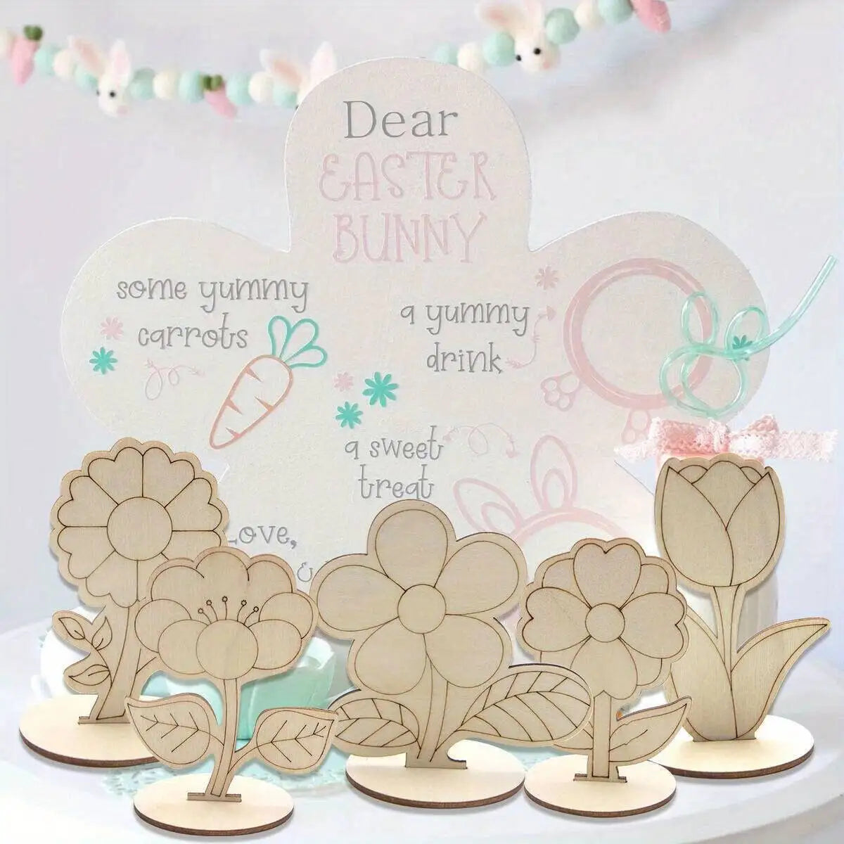 6Pcs/Set Rose/Lily/Sunflower Wooden Ornament Wood DIY Painting Crafts