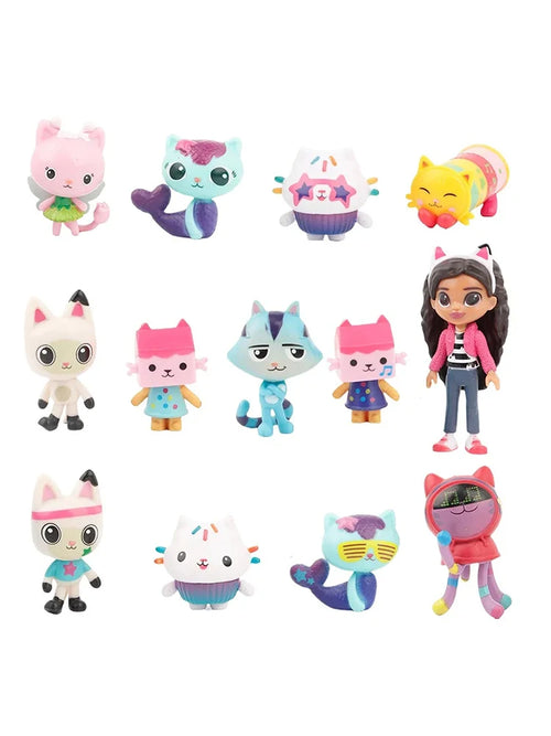 Hot 13pcs Gabby Dollhouse Anime Figure Toy Smiling Car Cat Hug Gaby