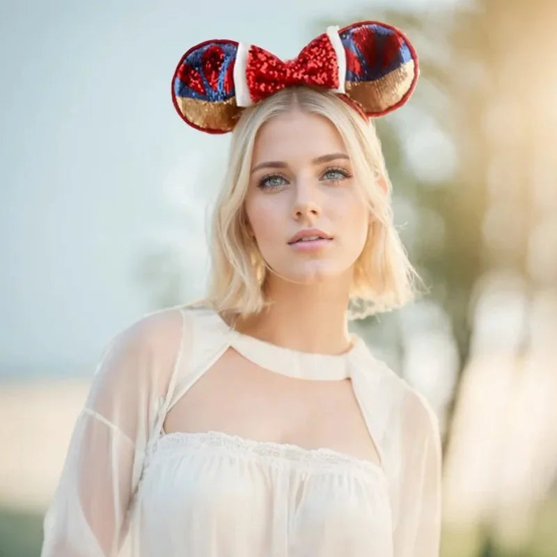 Disney Princess Headband Mickey Ear Rapunzel Snow White Sequin Bow