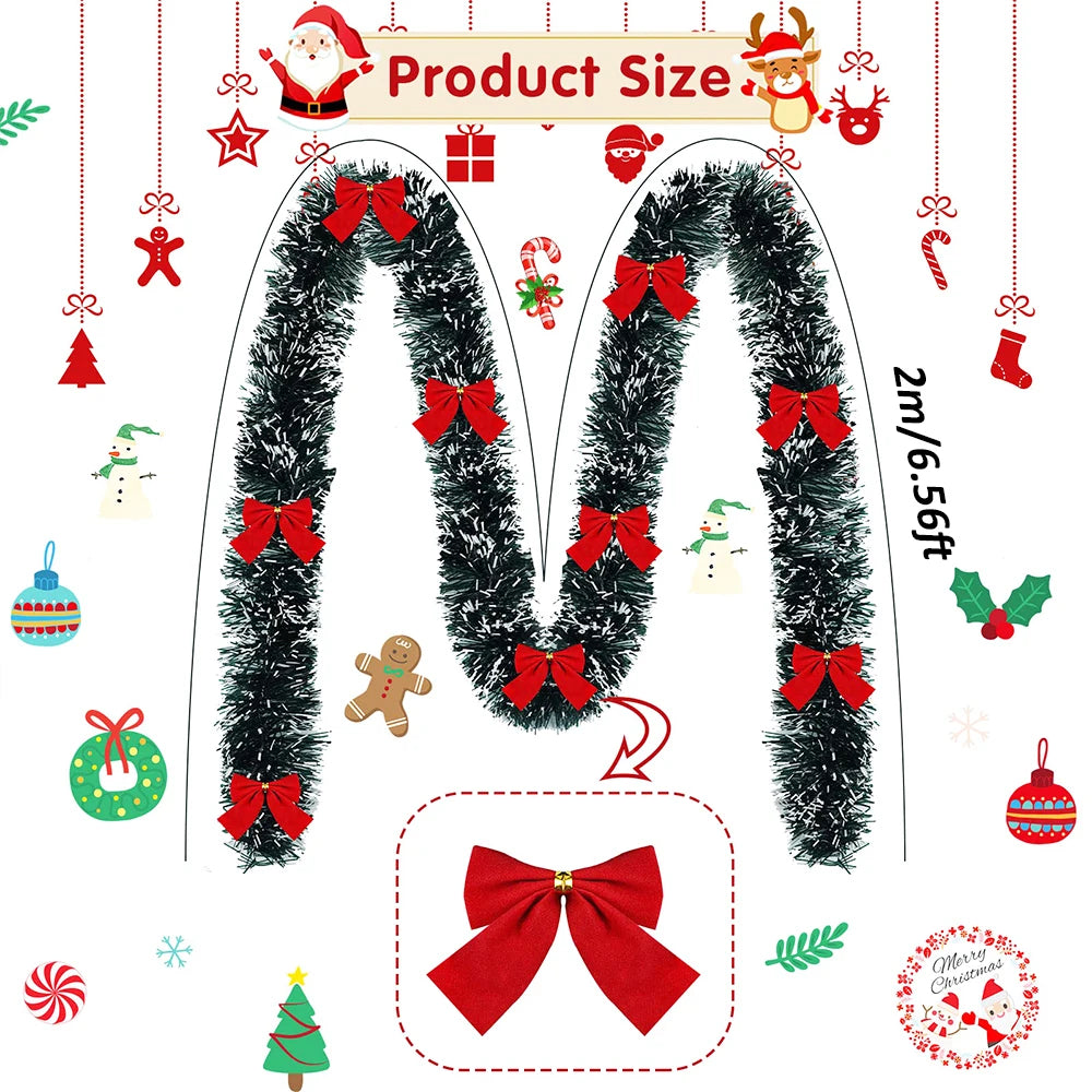 Artificial Christmas Garland Xmas Tinsel Garlands with Bowknot for DIY