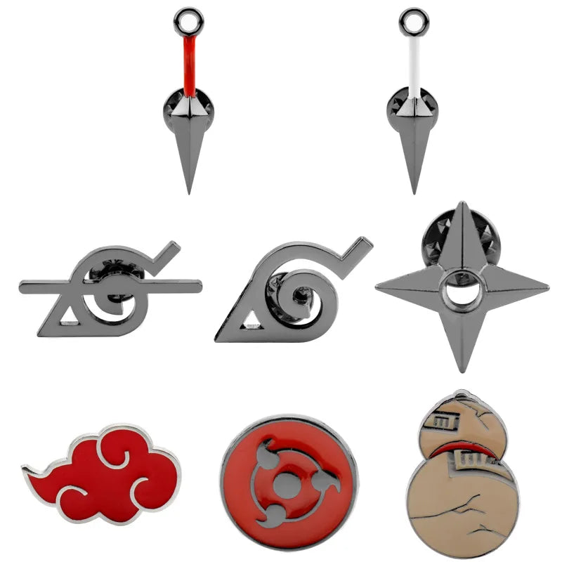 8Pcs/Set Anime Cartoon Enamel Brooch Red Cloud Sharingan Metal Pin
