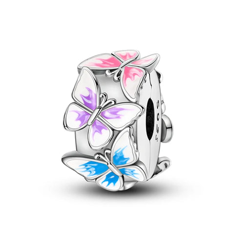 Original 925 Sterling Silver Clip Charm Inlaid Zircon Cat Butterfly