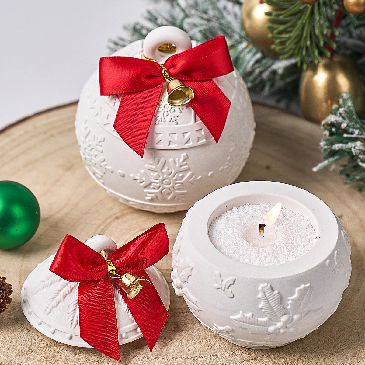 Round Christmas Jar Silicone Mold DIY Handmade Relief Berry Snowflake