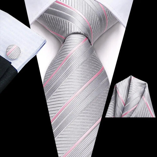 Black Red Striped Silk Wedding Tie For Men Handky Cufflink Gift Men