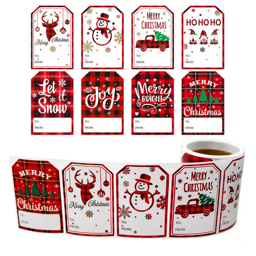 100Pcs Christmas Tags Labels, 8 Design Self Adhesive Gift Stickers