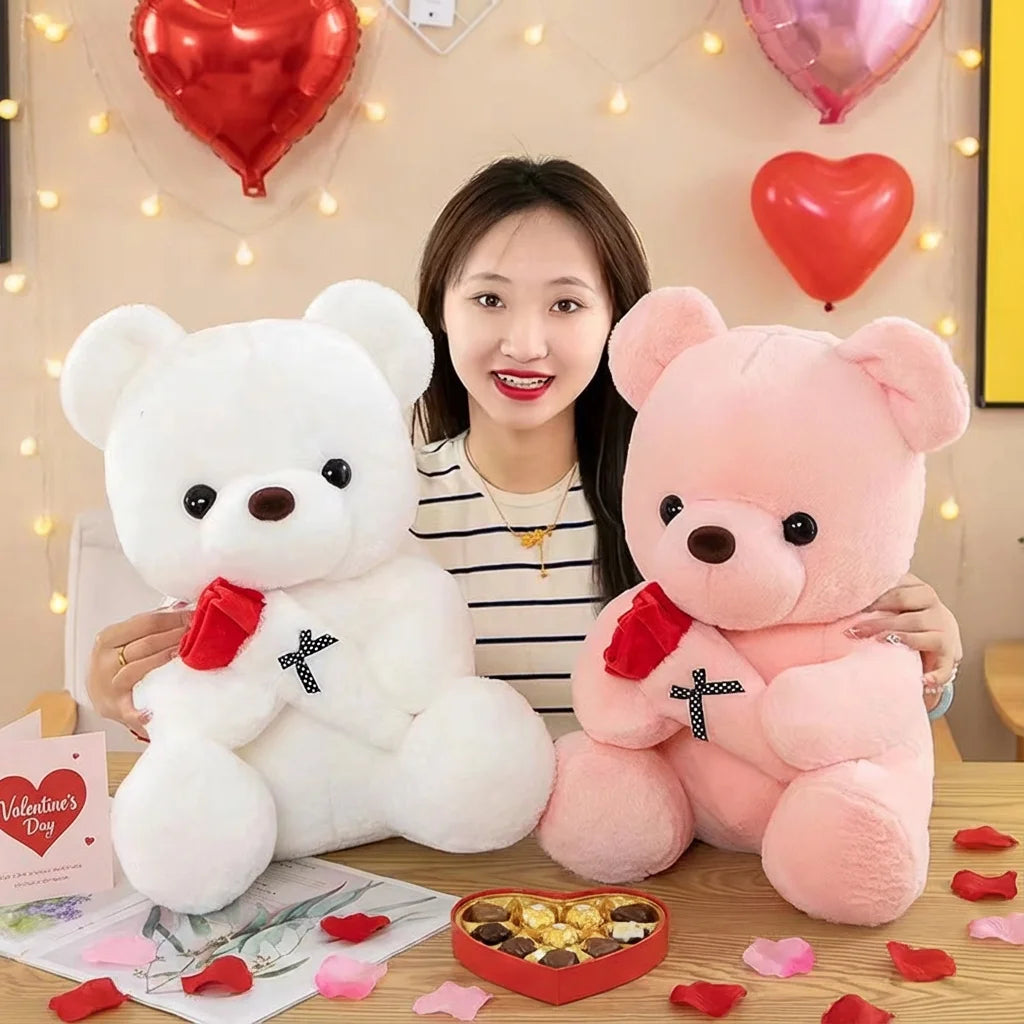 Cute Rose Bear Plush Toy Stuffed Animal Doll Romantic Gift for