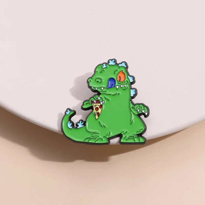 Cartoon Green Reptar Dinosaur Enamel Pin Nostalgia Animation Movies