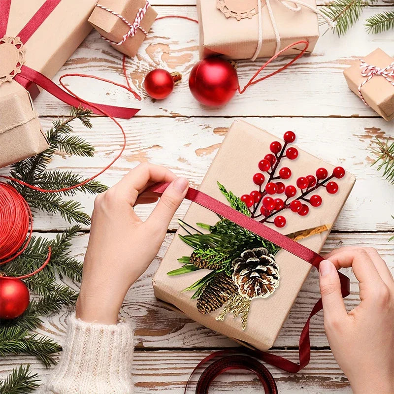 5/10/20Pcs Chritsmas Decoration Red Berry Branches Cherry Stamen For
