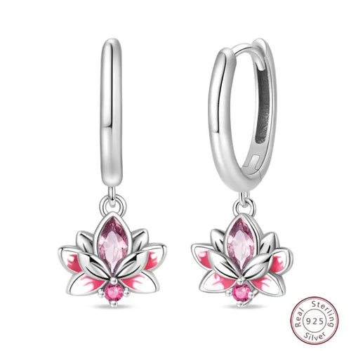 Hot 925 Sterling Silver Earrings Charm Simple Shining Lotus Zircon
