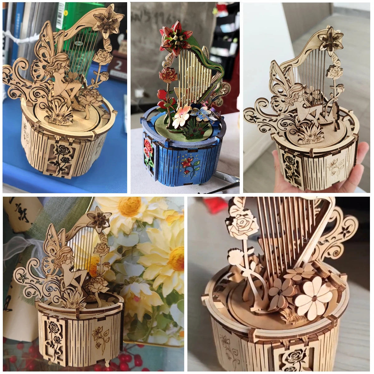 3D Wooden Puzzle Moon Star Model Music Box Building Kits Rotating