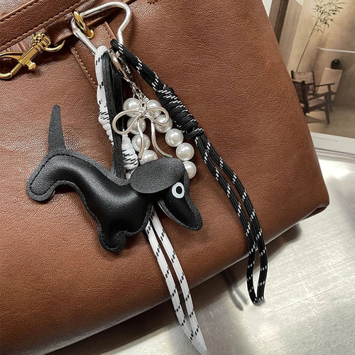 Leather Dachshund Bag Pendant Creative Keychain Lanyard bag Accessory
