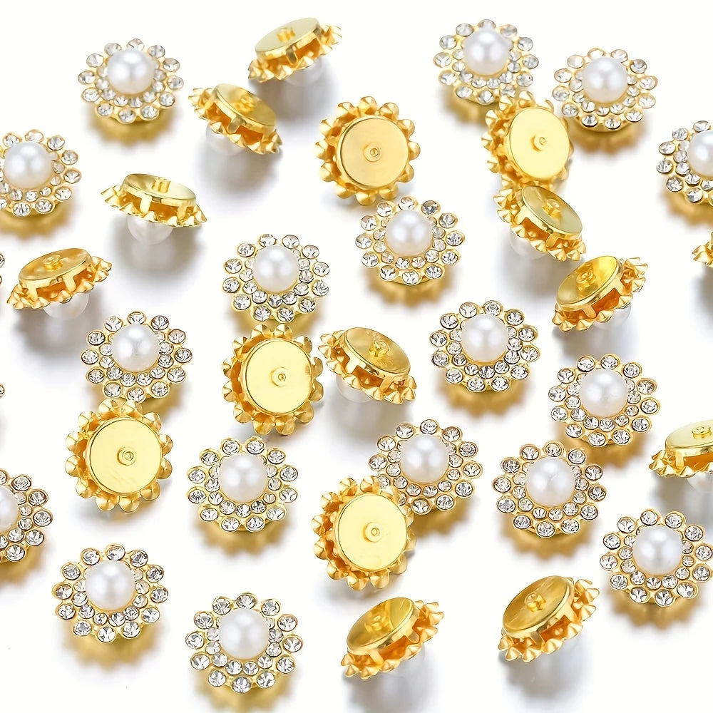 50pcs Gold & Silver Rhinestone Pearl Sewing Beads — Sparkly & Elegant