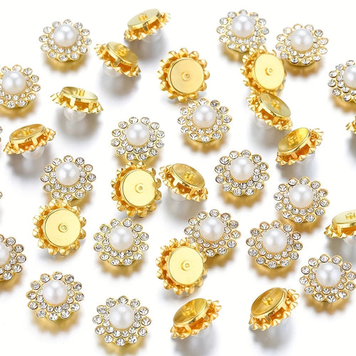 50pcs Gold & Silver Rhinestone Pearl Sewing Beads — Sparkly & Elegant