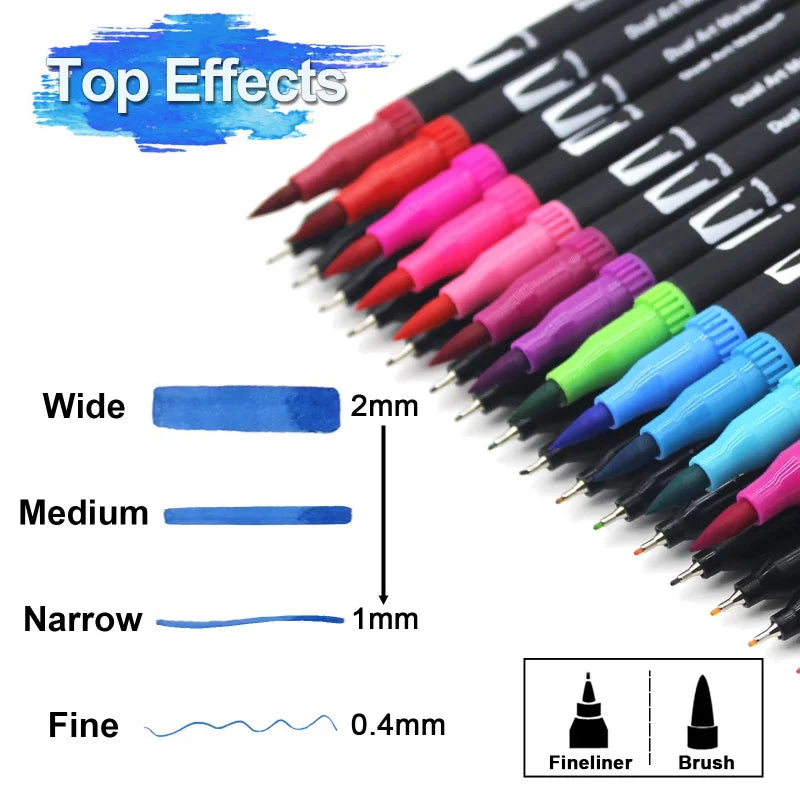 12-168 Colors Dual Brush Pens Art Markers Watercolor Fine and Brush