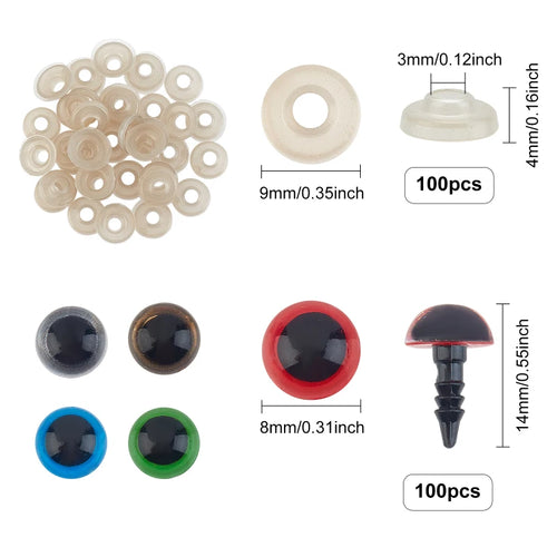 1 Box Safety Eyes and Noses Plastic Craft Doll Eyes with Washers Oval