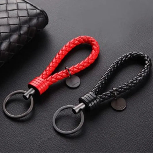 2Pcs/Set PU Leather Braided Woven Rope Keychain DIY Bag Pendant Key