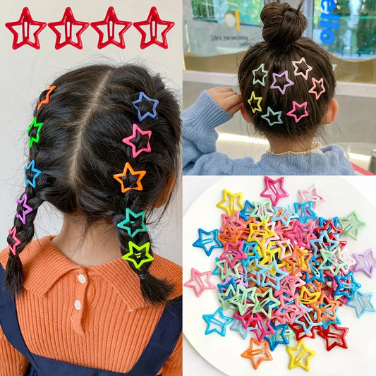10pcs/30pcs Cute Hollow Star Hair Clips Vibrant Colorful Snap Design