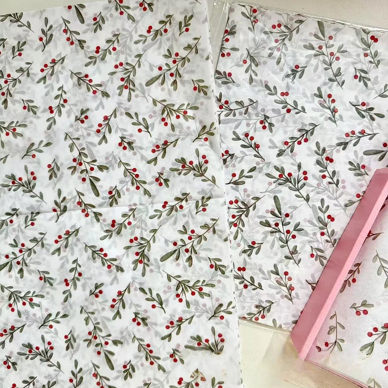 30pcs/10pcs Holly, Berry Thin Paper, Wax-Coated Gift Wrapping, Party