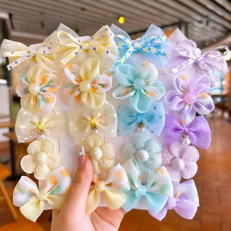 10Pcs/Set Cute Bows Baby Hairclips Lace Flower Children Girls Hairpins
