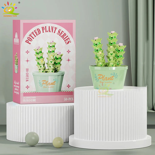HUIQIBAO MOC Flower Succulent Potted Model Building Block DIY Eternal