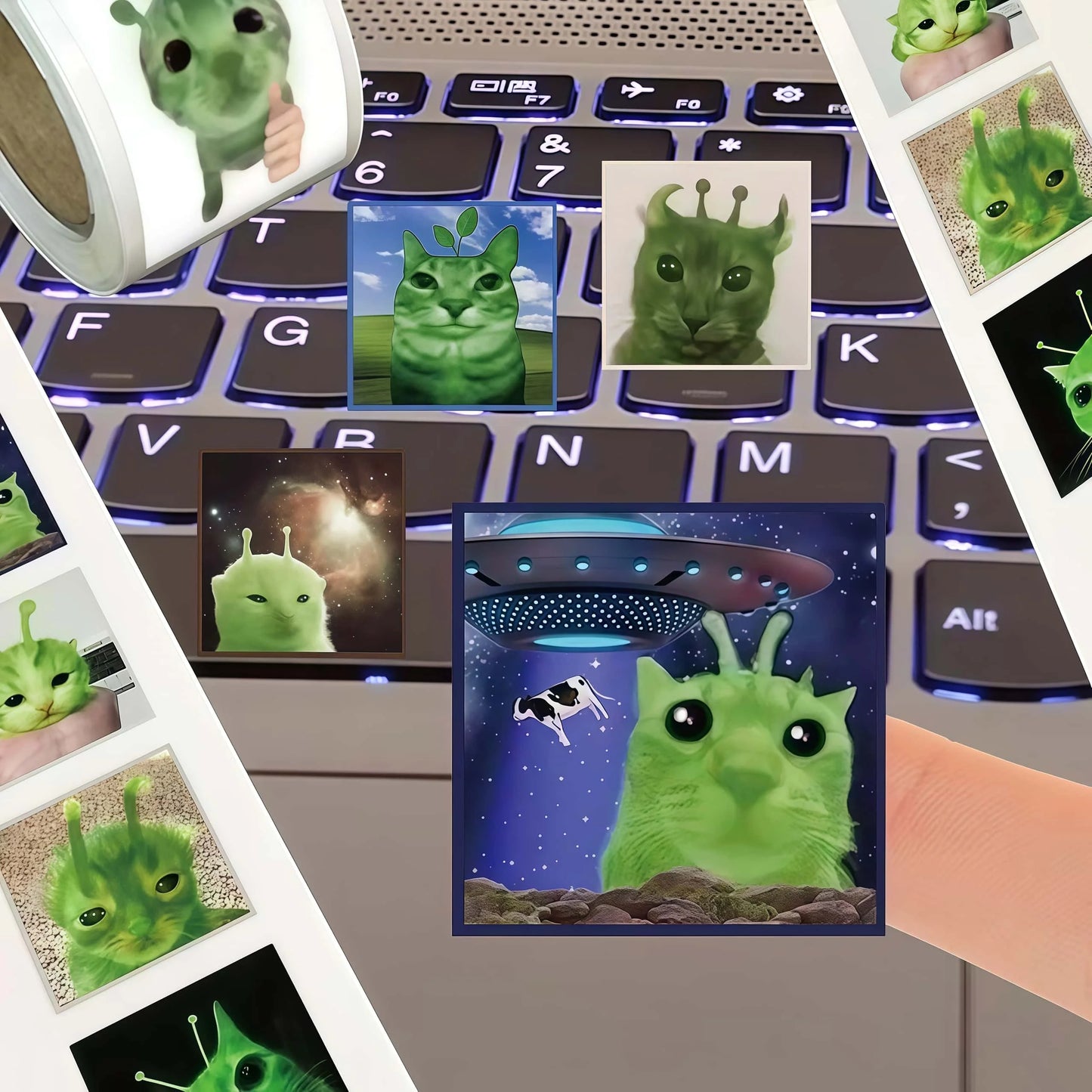 500Pcs Funny Alien Cat Stickers, Quirky Extraterrestrial Kitten Decals