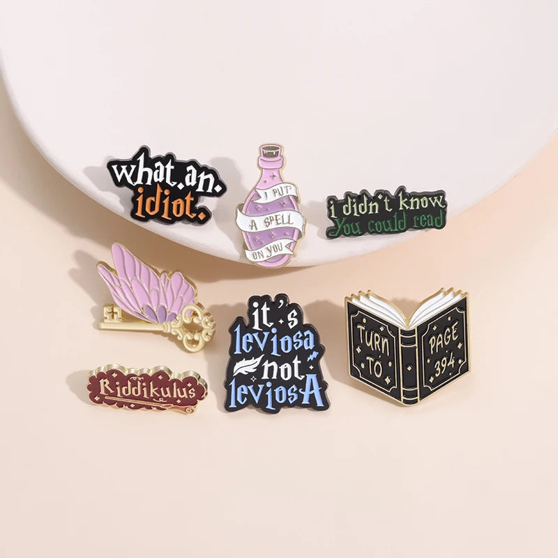 Fantasy Movies Magic Book Butterfly Key Enamel Pins Witch Wizard