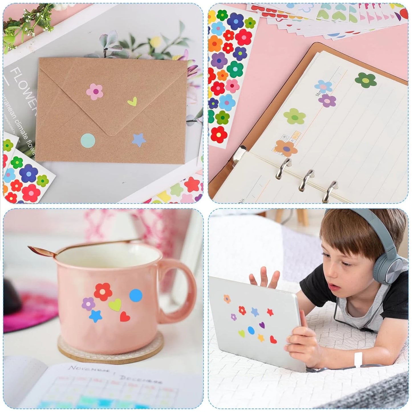 Colorful Star Flower Heart Dot Stickers Self Adhesive for Scrapbooking