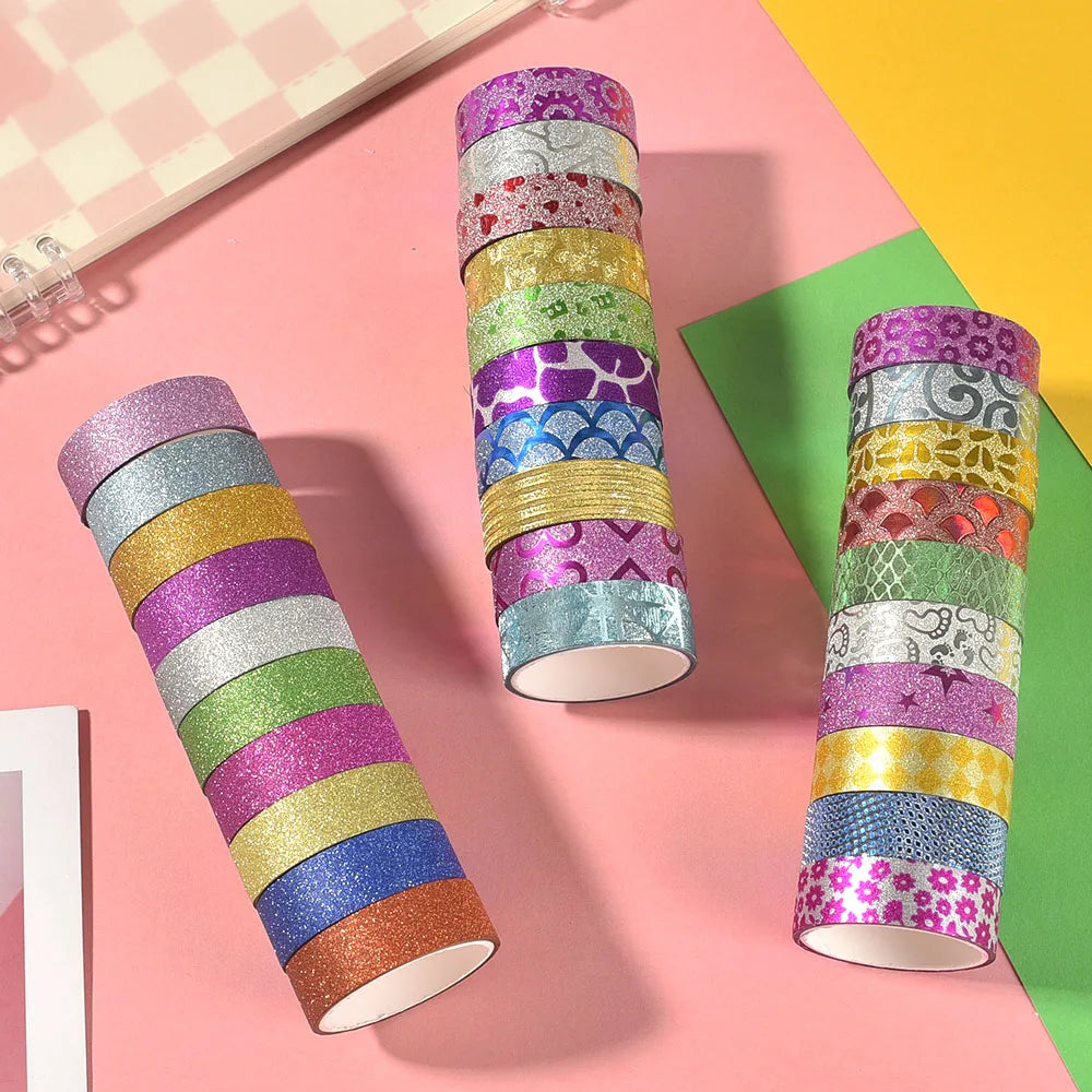 10Rolls Random Color Glitter Stickers Paper Adhesive Tapes DIY