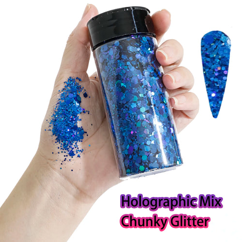 1Bottle Holographic Chunky Glitter 80g Craft Glitter Powder Mixed